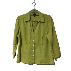 Talbots Irish Linen Blouse Women's Spring Green Size 16P